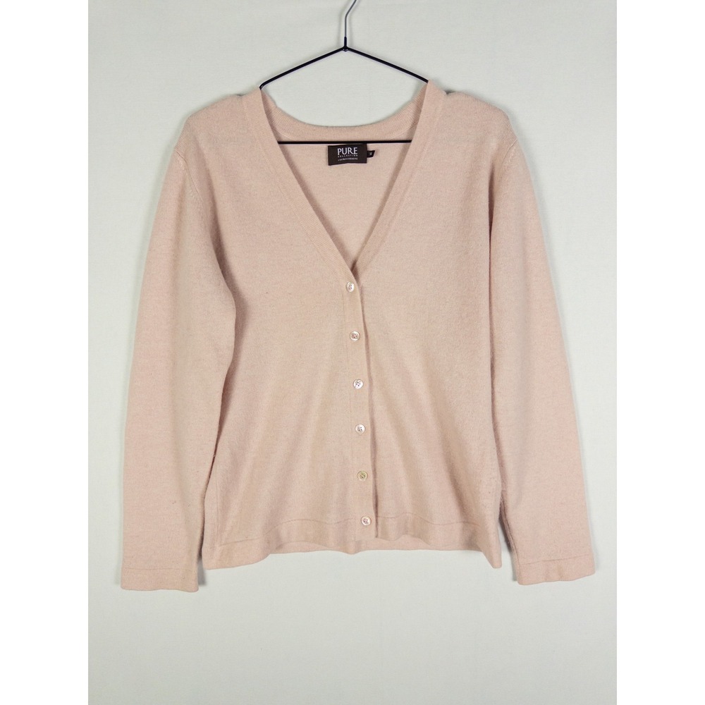 Pure Collection 100% Cashmere Cardigan Womens 14 Blush Pink V-Neck Button Quiet